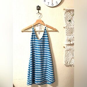 Striped Blue and White Backless Summer Beach Dress